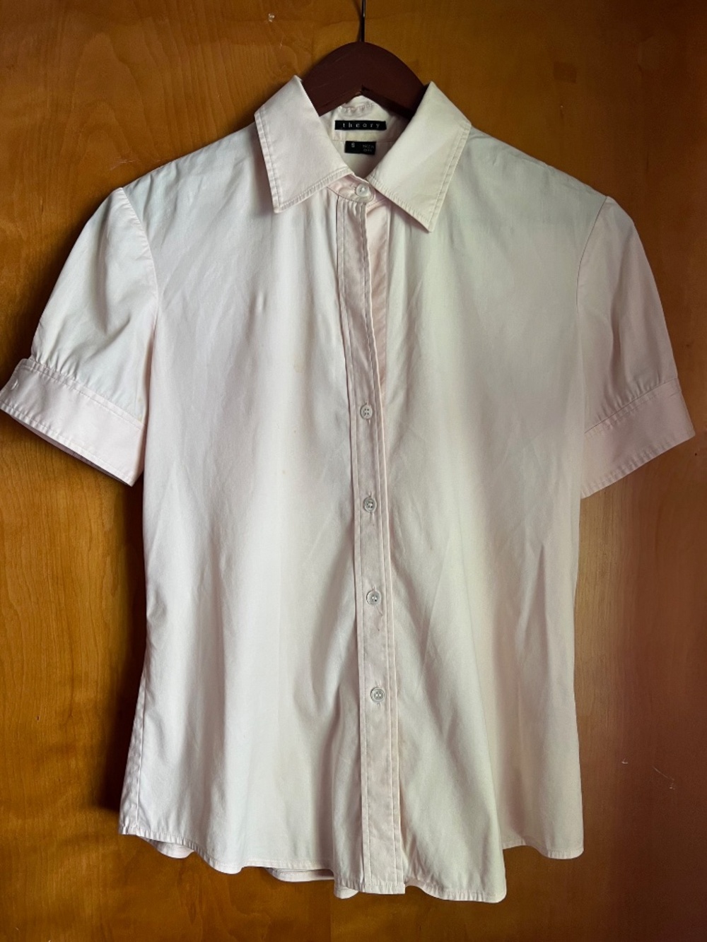 Theory Pale Pink Short Popin Sleeve Button-up Blouse--Size S
